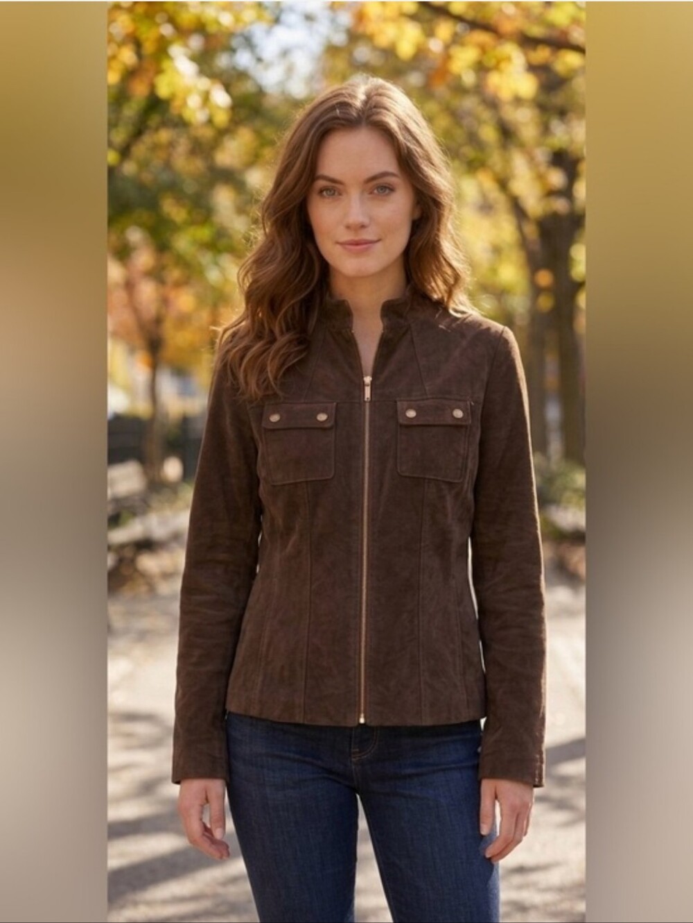 Brown Zip-Front Stretch Jacket
